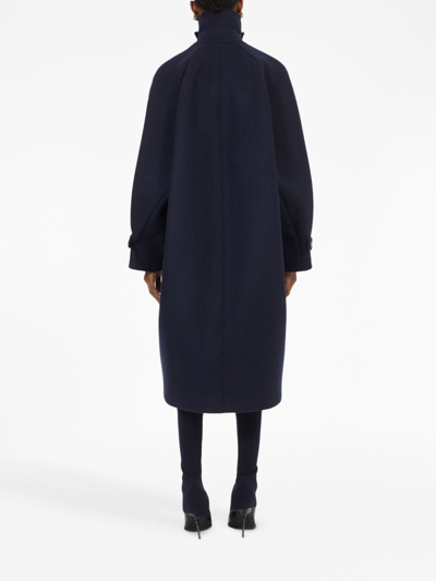 Ferragamo Blue Oversized Wool Single-breasted Coat In Blau