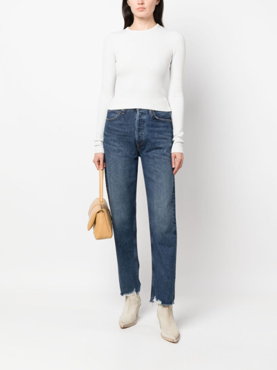 Shop Agolde Distressed-finish Straight-leg Jeans In Blau