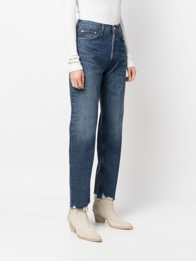 Shop Agolde Distressed-finish Straight-leg Jeans In Blau