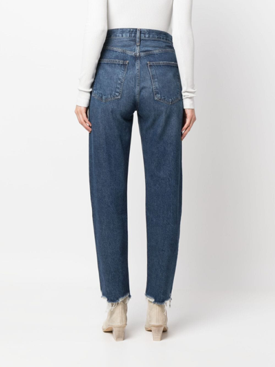 Shop Agolde Distressed-finish Straight-leg Jeans In Blau