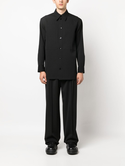 Jil Sander Long-sleeve Wool Shirt In Schwarz