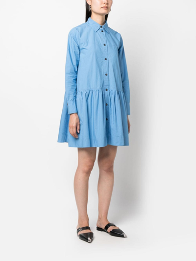 Shop Ganni Pointed-collar Peplum Minidress In Blau