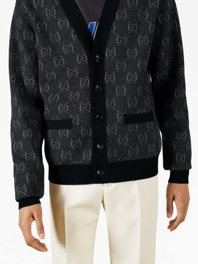Shop Gucci Logo-jacquard Wool Cardigan In Grau