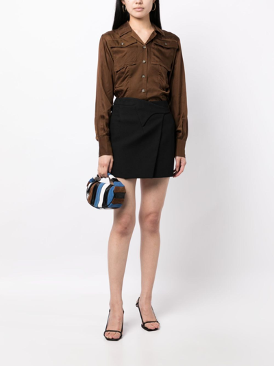 Helmut Lang Long-sleeve Satin-finish Shirt In Braun