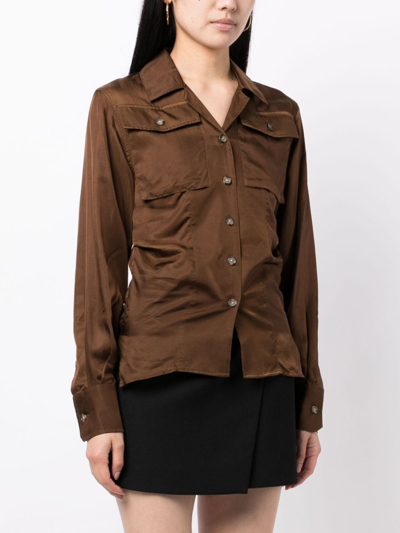 Shop Helmut Lang Long-sleeve Satin-finish Shirt In Braun