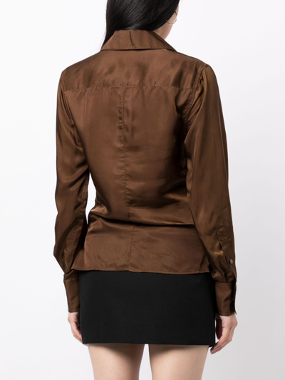Helmut Lang Long-sleeve Satin-finish Shirt In Braun