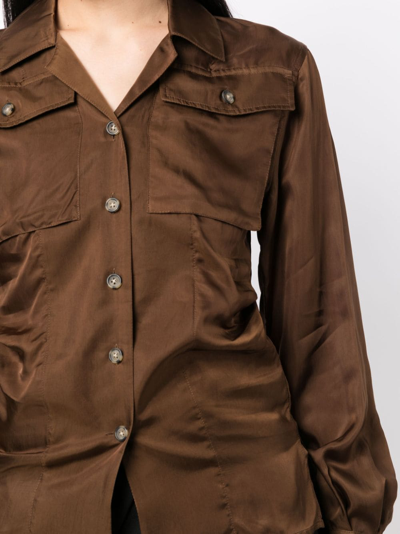 Helmut Lang Long-sleeve Satin-finish Shirt In Braun