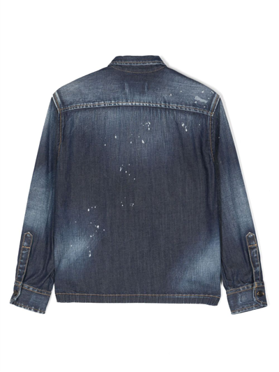 Shop Dsquared2 Paint-splatter Denim Shirt In Blue