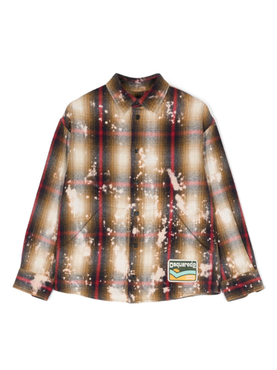 Shop Dsquared2 Logo-patch Bleached Check Shirt In Brown