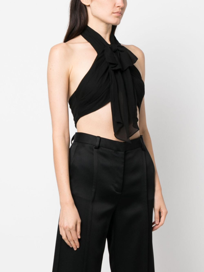 Moschino Backless Silk Crop Top In Schwarz