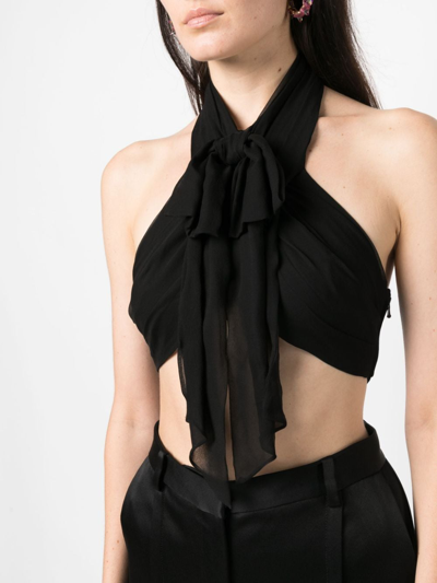 Moschino Backless Silk Crop Top In Schwarz
