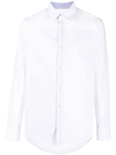 Shop Armani Exchange Logo-embroidered Long-sleeve Cotton Shirt In Weiss