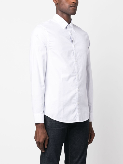 Shop Armani Exchange Logo-embroidered Long-sleeve Cotton Shirt In Weiss