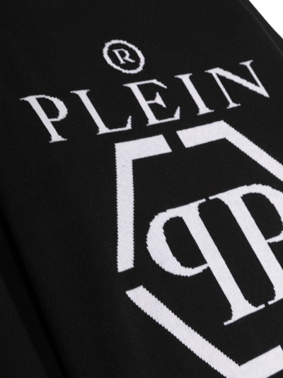 Shop Philipp Plein Junior Intarsia Knit-logo Crew-neck Jumper In Schwarz