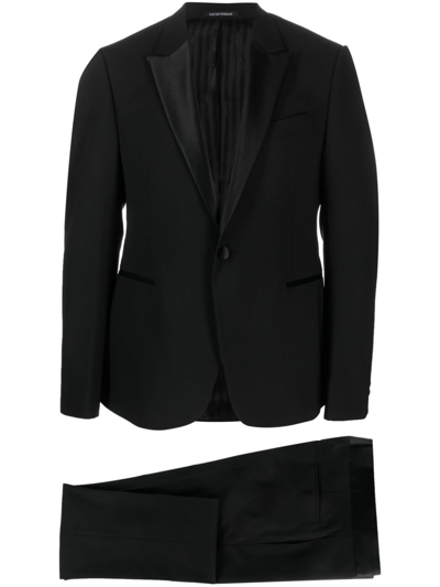 Shop Emporio Armani Satin-trim Single-breasted Blazer In Black