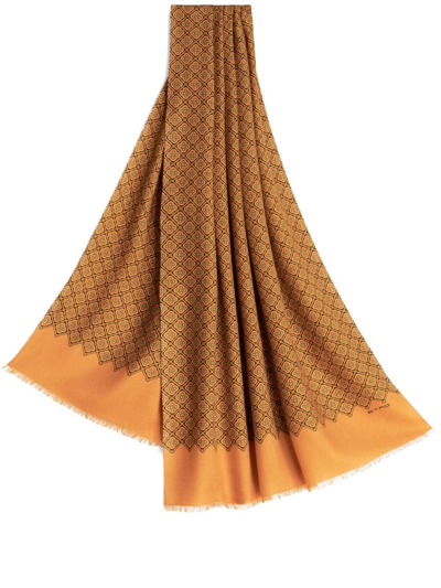 Shop Etro Geometric Floral-print Cashmere Scarf In Yellow