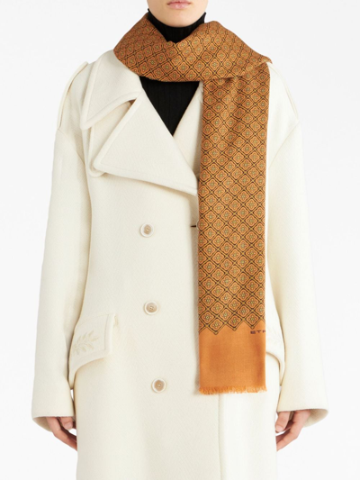 Shop Etro Geometric Floral-print Cashmere Scarf In Yellow