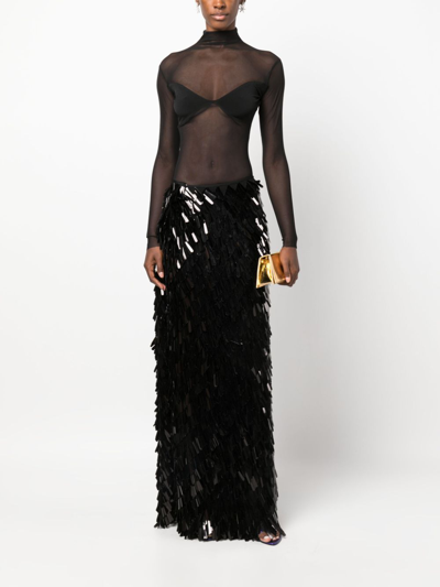 Atu Body Couture High-neck Semi-sheer Bodysuit In Black