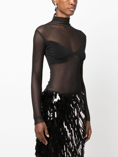 Atu Body Couture High-neck Semi-sheer Bodysuit In Black