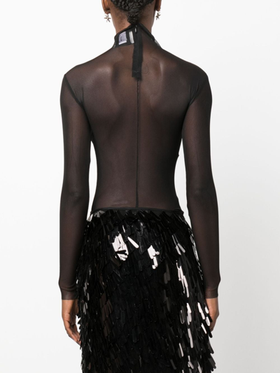 Atu Body Couture High-neck Semi-sheer Bodysuit In Black