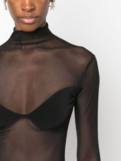 Atu Body Couture High-neck Semi-sheer Bodysuit In Black