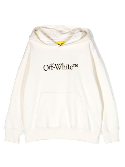 Shop Off-white Logo-print Cotton Hoodie In Nude