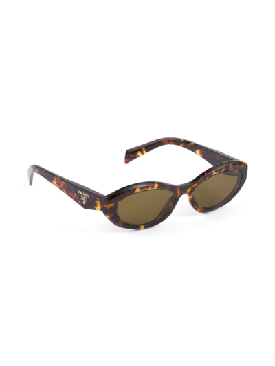 Shop Prada Symbole Oval-frame Sunglasses In Brown