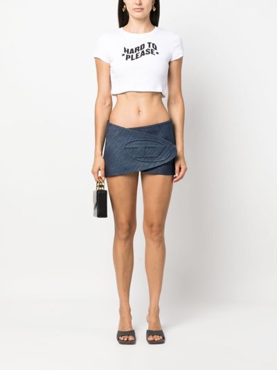 Shop Cannari Concept Slogan-print Cotton Cropped T-shirt In Weiss