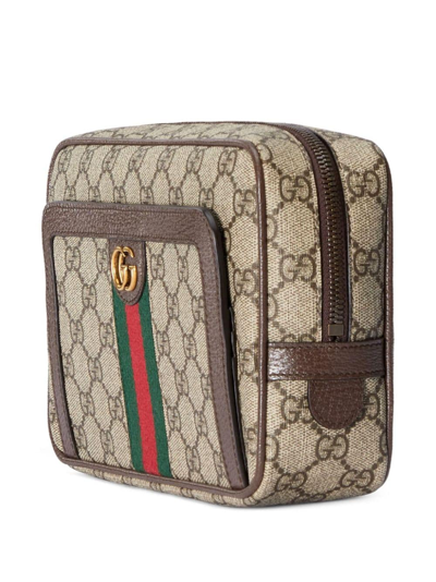Shop Gucci Ophidia Logo-print Clutch Bag In Braun
