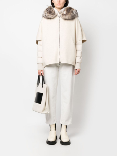 Shop Moorer Layered Shearling-collar Puffer Jacket In Neutrals