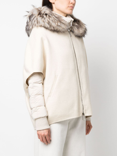 Shop Moorer Layered Shearling-collar Puffer Jacket In Neutrals