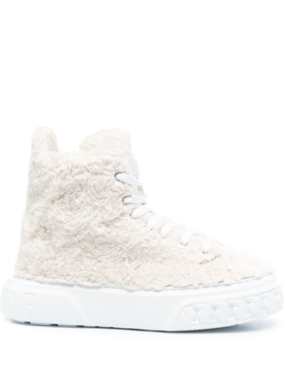 Shop Casadei Textured High-neck Sneakers In Weiss