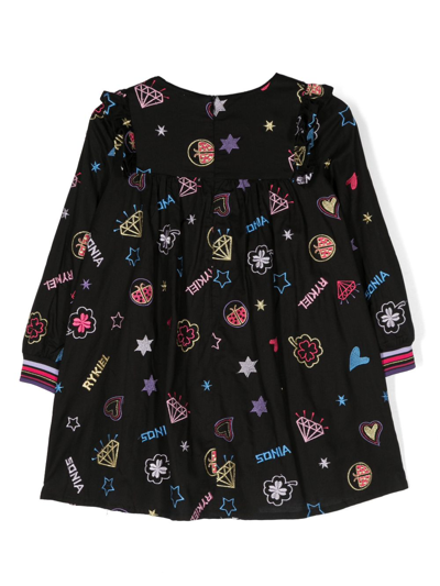 Shop Sonia Rykiel Enfant Graphic-print Cotton Flared Dress In Black