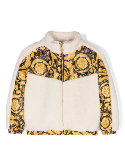 Shop Versace Barrocco-print Fleece Jacket In Neutrals