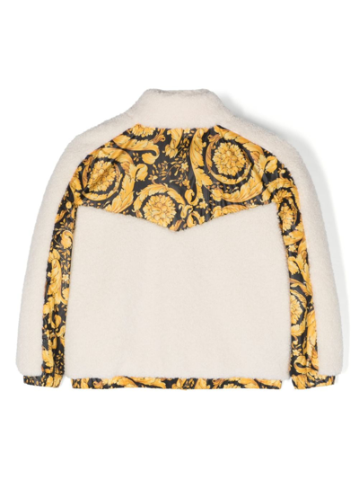 Shop Versace Barrocco-print Fleece Jacket In Neutrals