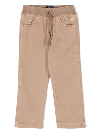 Shop Il Gufo Drawstring-waist Stretch-cotton Trousers In Brown