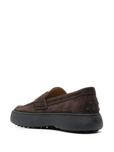 Shop Tod's Logo-stamped Suede Penny Loafers In Brown