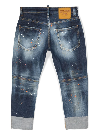 Shop Dsquared2 Paint-splatter Straight-leg Jeans In Blue