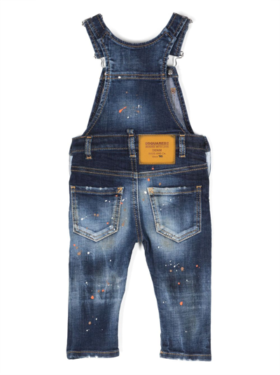 Dsquared2 Paint-splatter Detail Dungarees In Blue