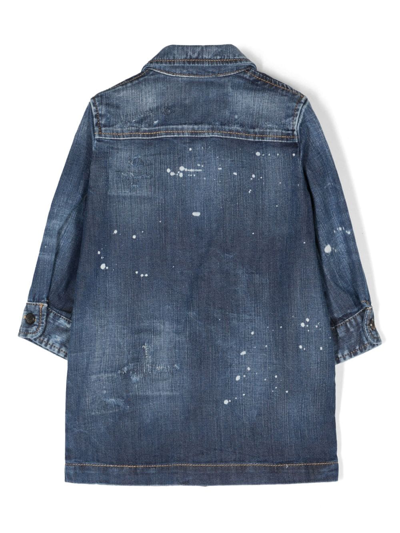 Shop Dsquared2 Paint-splatter Peplum Denim Dress In Blue