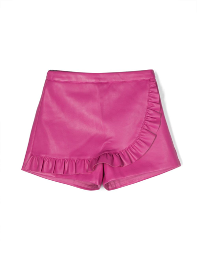 Shop Philosophy Di Lorenzo Serafini Ruffled-detail Faux-leather Shorts In Pink
