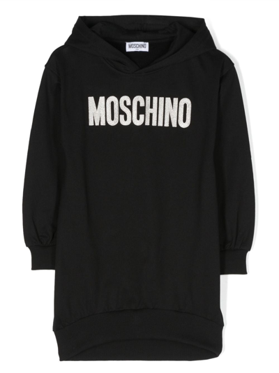 Shop Moschino Logo-patch Cotton Sweatshirt Dress In Black