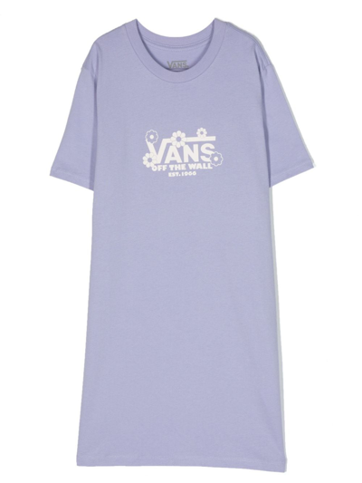 Shop Vans Floral Logo-print Cotton T-shirt Dress In Purple