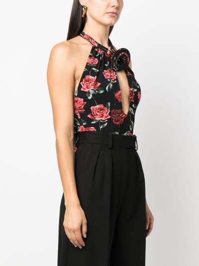 Shop Magda Butrym Floral-print Keyhole-neck Bodysuit In Black