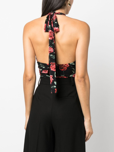 Shop Magda Butrym Floral-print Keyhole-neck Bodysuit In Black
