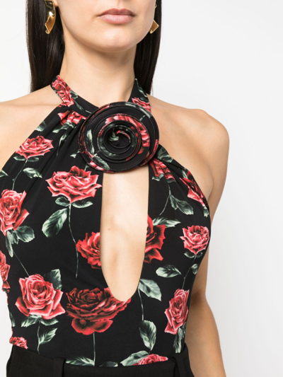 Shop Magda Butrym Floral-print Keyhole-neck Bodysuit In Black