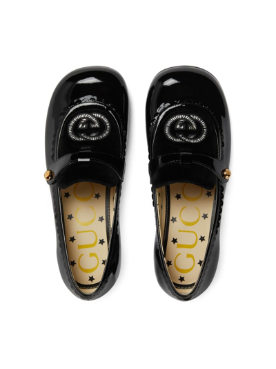 Gucci Interlocking G Leather Ballerina Shoes In Black