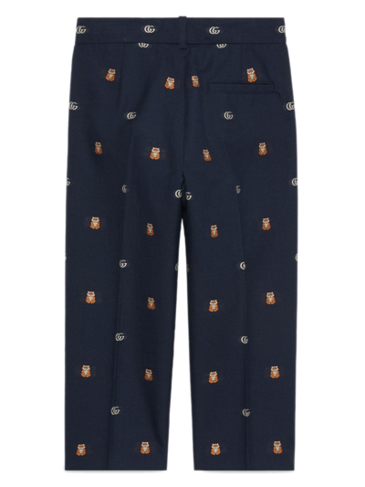 Gucci Double G-logo Straight-leg Trousers In Blue