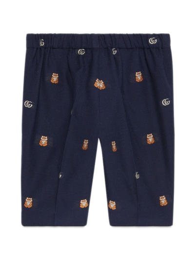 Shop Gucci Double G-logo Elastic-waist Trousers In Blue