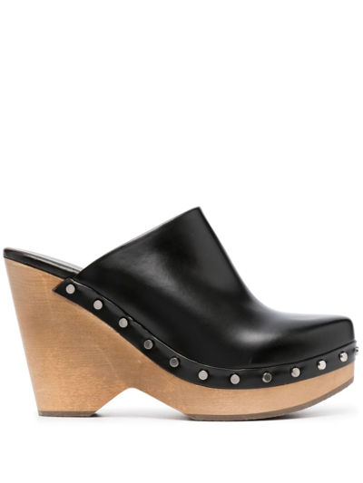 Shop Isabel Marant 110mm Wedge-heel Leather Clogs In Black